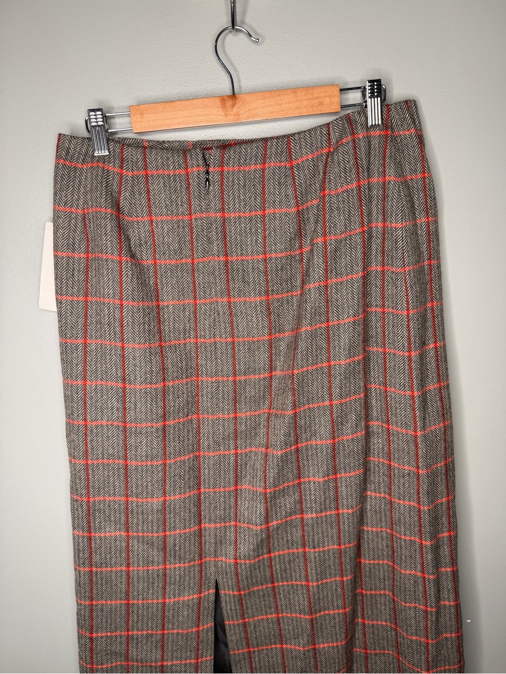 NWT Deadstock Vintage 90s Wool Plaid Fringe Midi Skirt - Picture 6 of 11